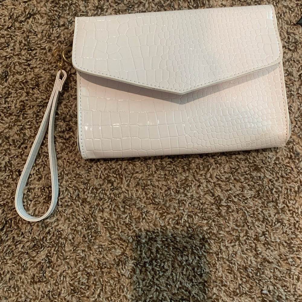 White croc clutch with strap